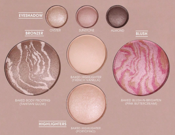 Baked Palette - Full Size - Includes Bronzer, Blush, 2 Highlighters, and 3 Eyeshadows - Easy to Carry