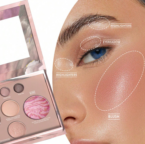 Baked Palette - Full Size - Includes Bronzer, Blush, 2 Highlighters, and 3 Eyeshadows - Easy to Carry