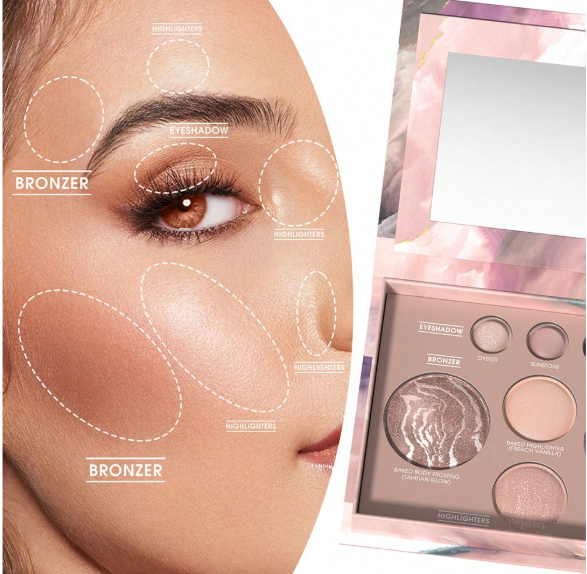 Baked Palette - Full Size - Includes Bronzer, Blush, 2 Highlighters, and 3 Eyeshadows - Easy to Carry